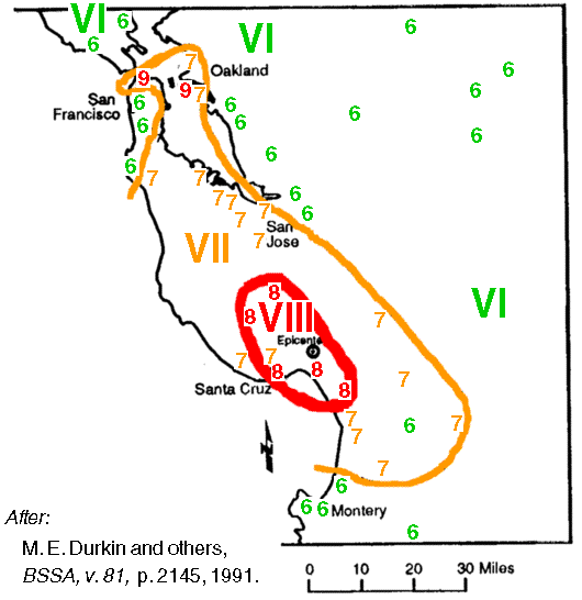 Loma Prieta isoseismal map